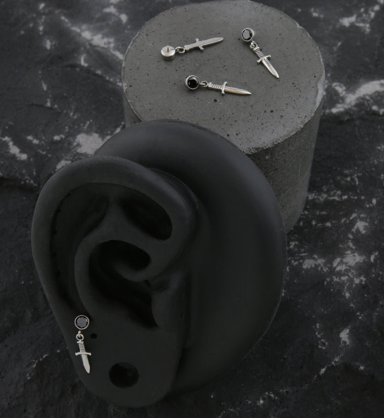 Dangle Dagger Black CZ Internally Threaded Top
