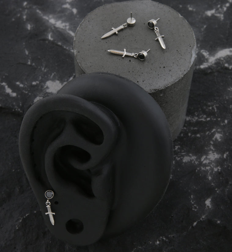 Dangle Dagger Black CZ Threadless Top