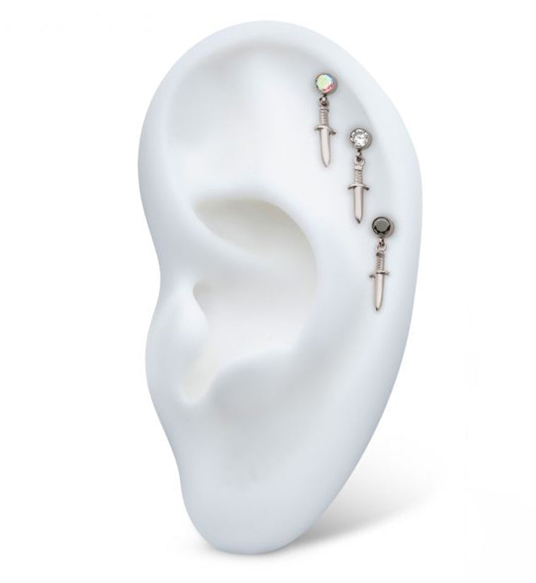 Dangle Dagger Clear CZ Internally Threaded Top