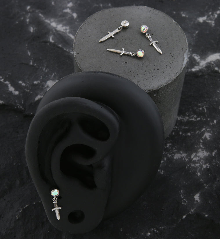 Dangle Dagger Rainbow Aurora CZ Internally Threaded Top