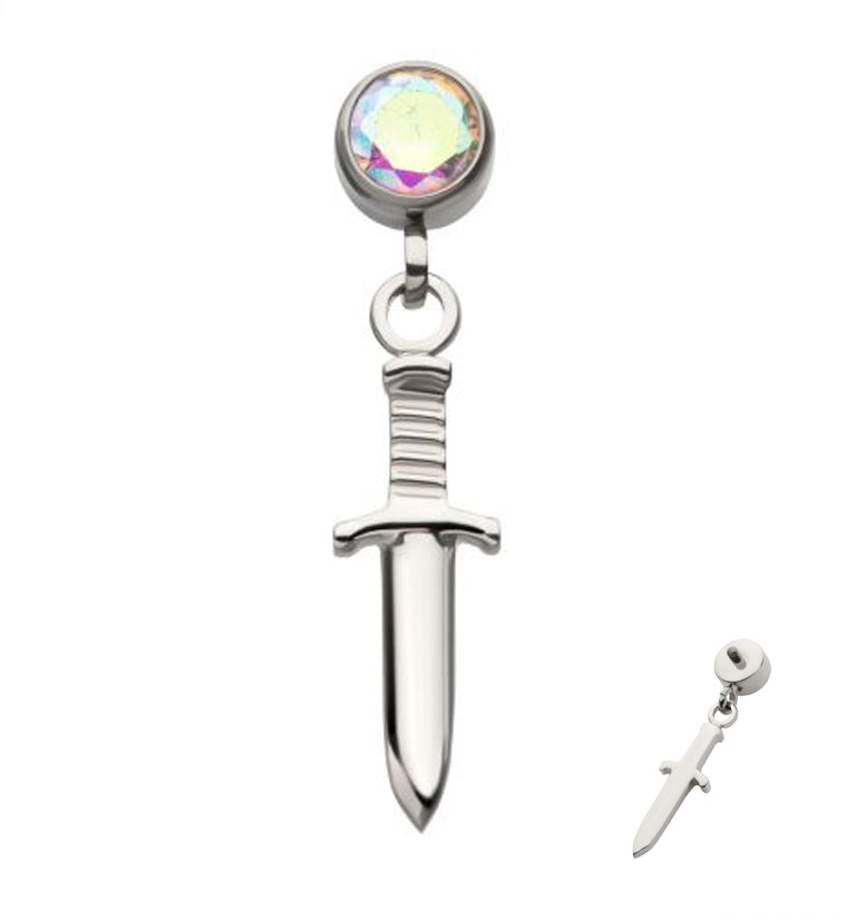 Dangle Dagger Rainbow Aurora CZ Internally Threaded Top