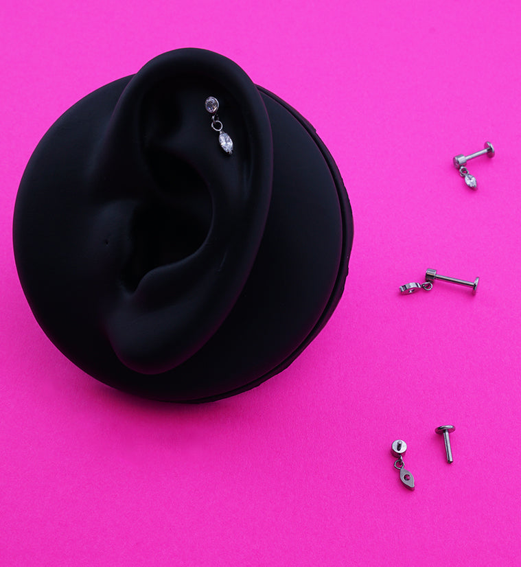 Dangle Marquise Clear CZ Internally Threaded Titanium Labret