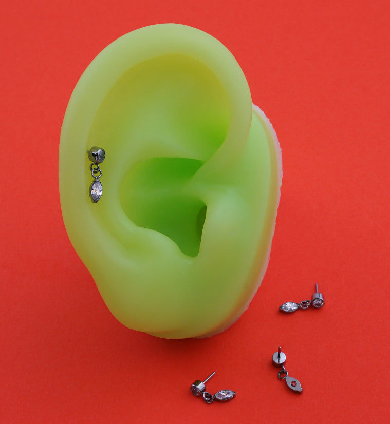 Dangle Marquise Clear CZ Titanium Threadless Top