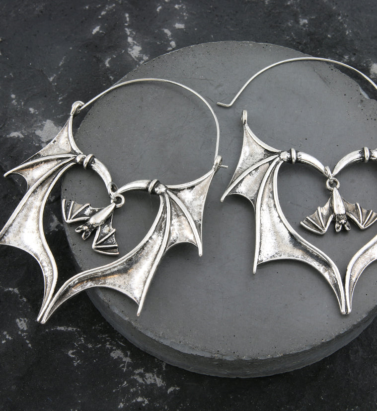 Dangling Bat Stainless Steel Plug Hoops