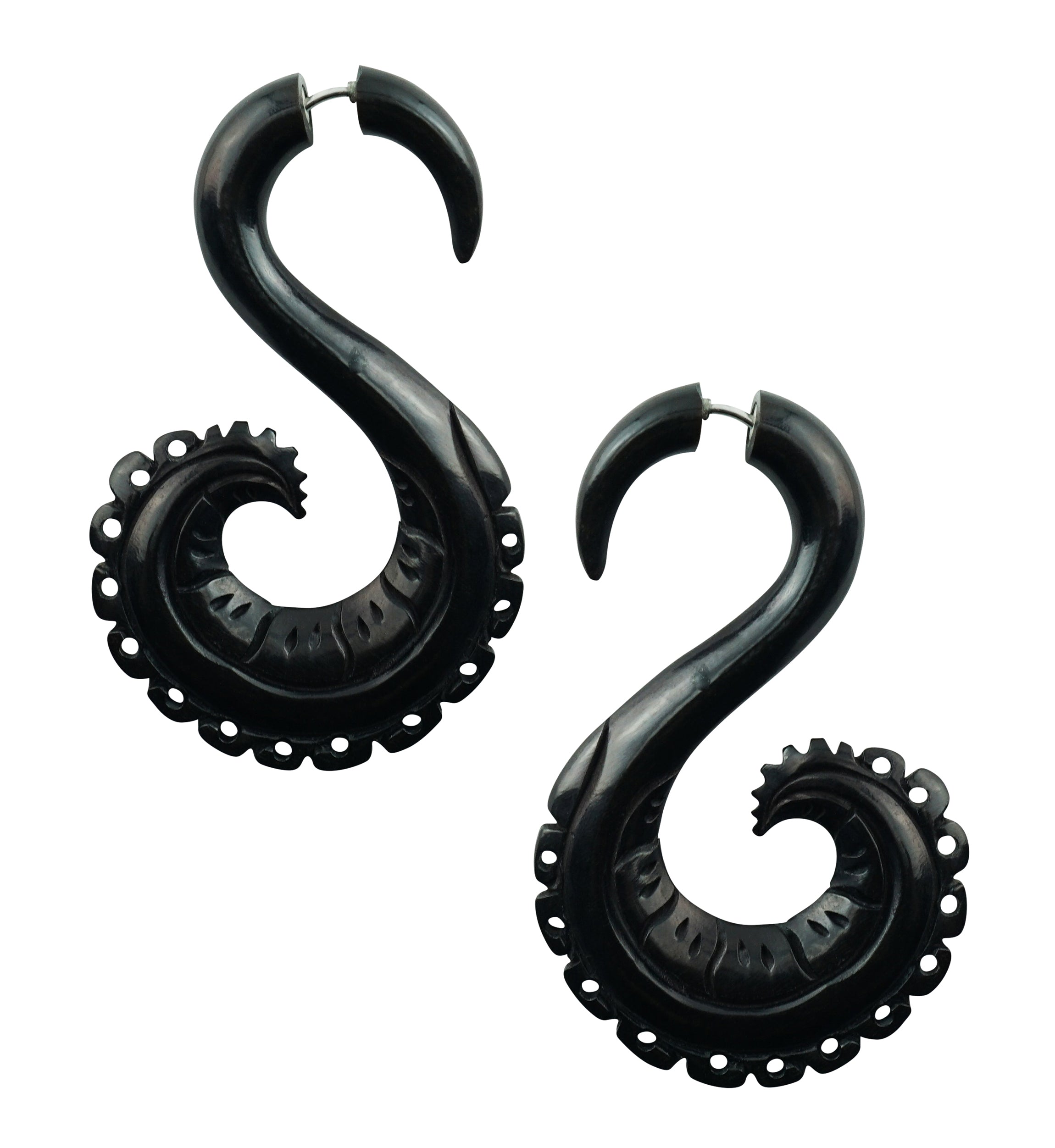 Darma Curl Fake Gauges Spiral Horn Earrings