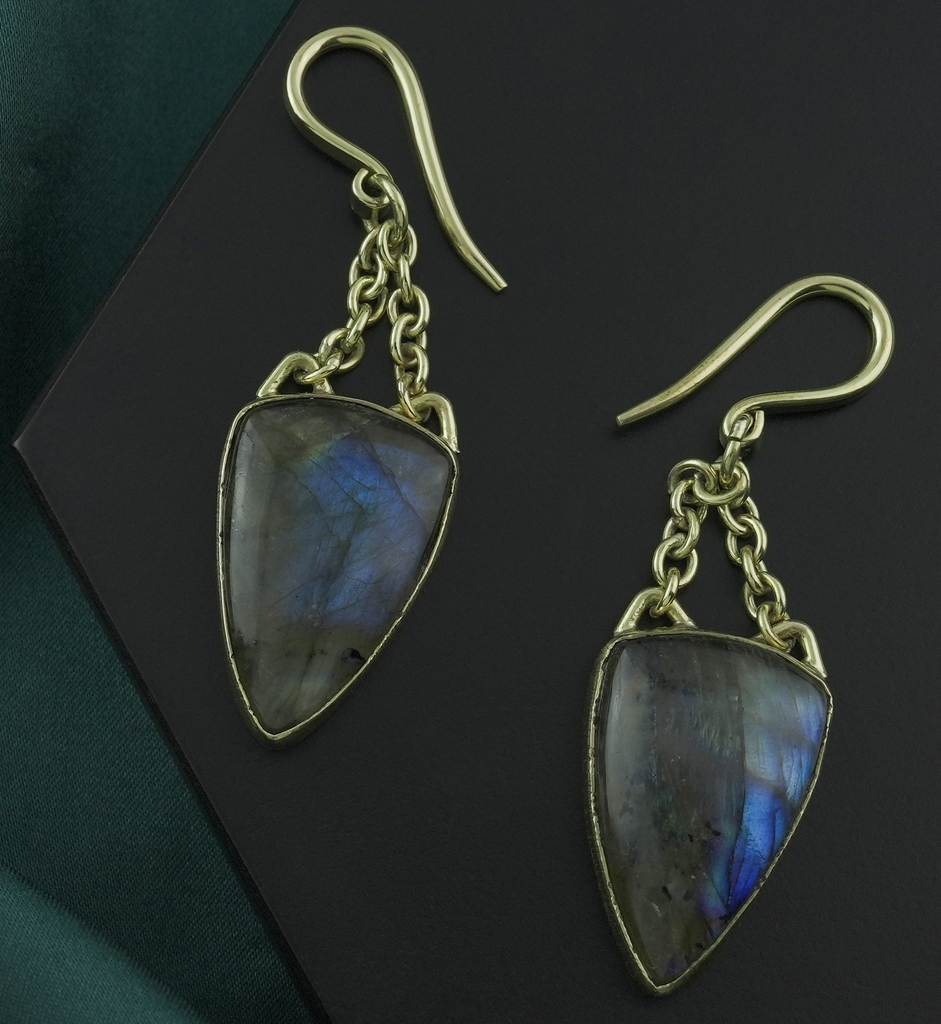 Dart Labradorite Stone Hanging Brass Earrings/Hangers
