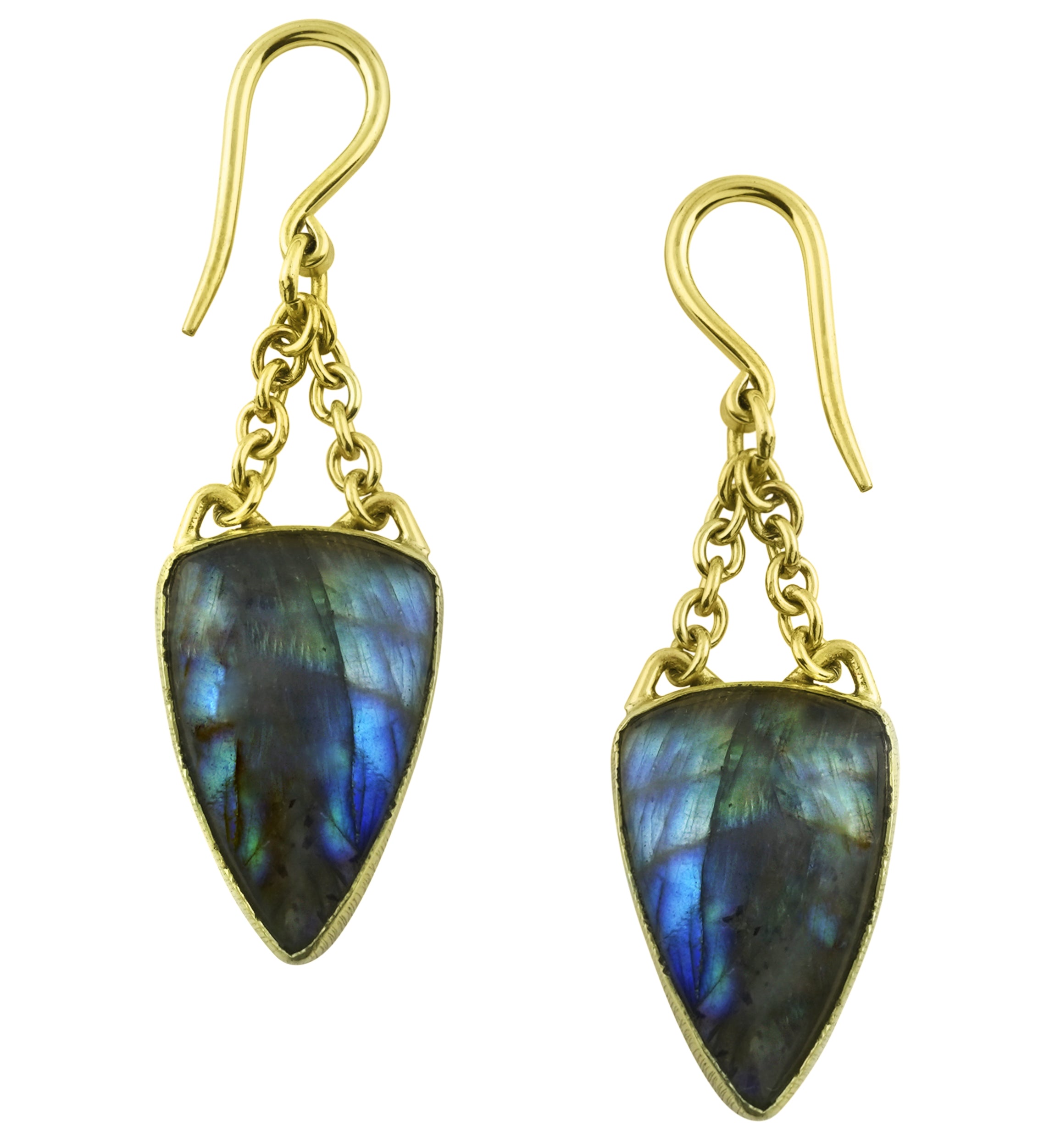 Dart Labradorite Stone Hanging Brass Earrings/Hangers