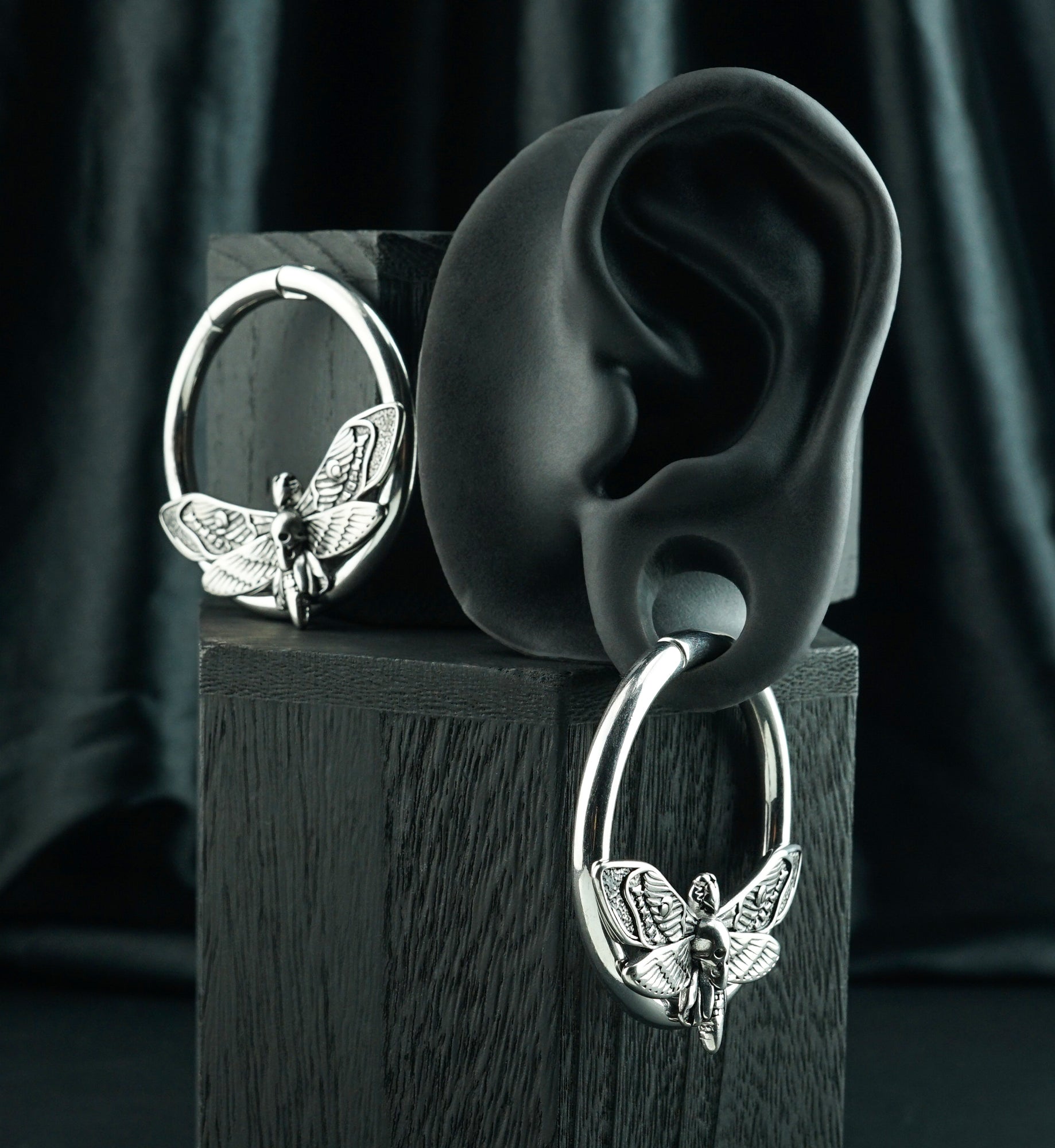Death Moth Stainless Steel Hinged Ear Weights