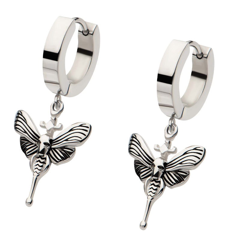 Death Moth Stainless Steel Hoop Huggie Earrings