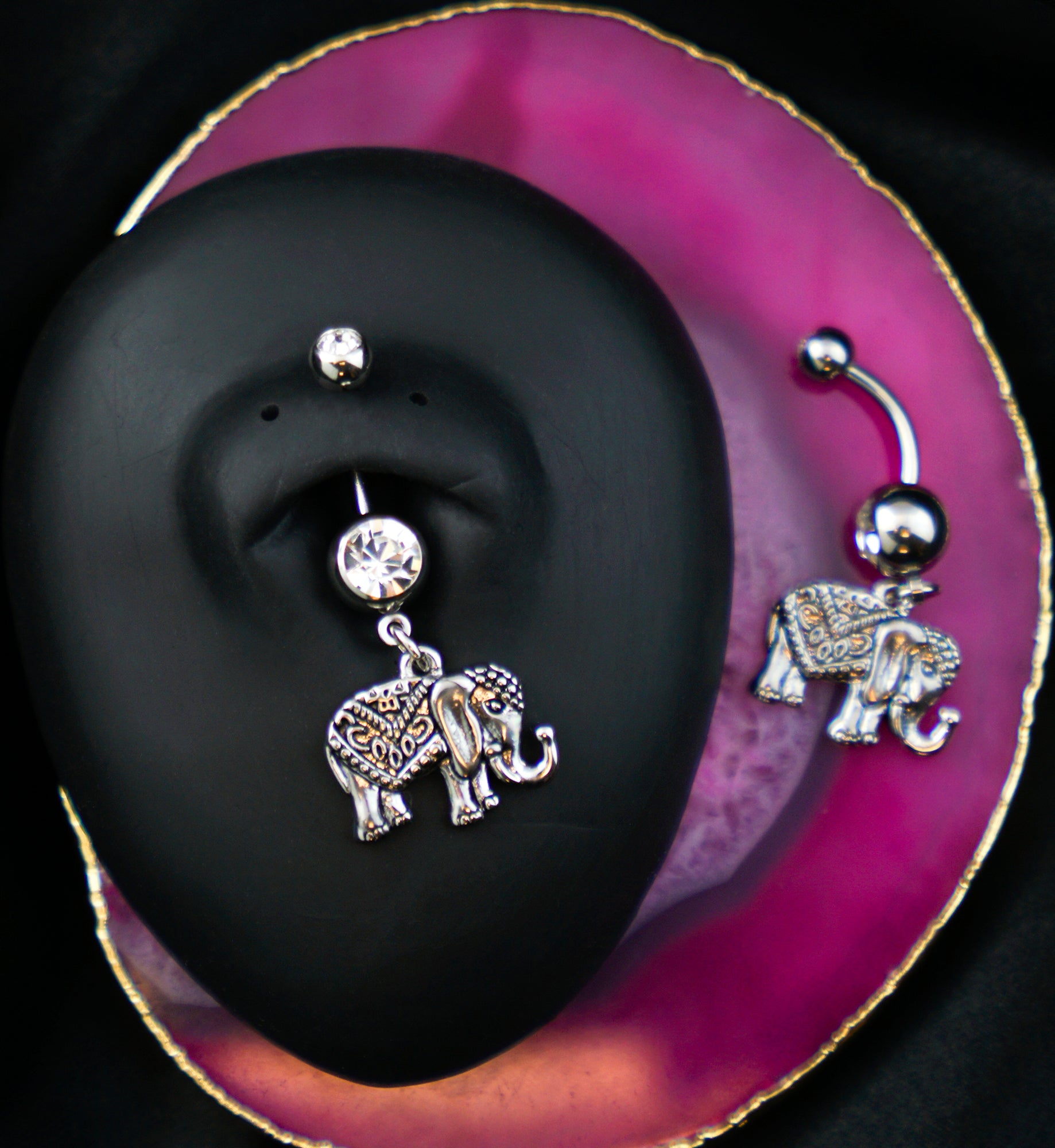 Decorated Elephant Dangle Stainless Steel Belly Button Ring