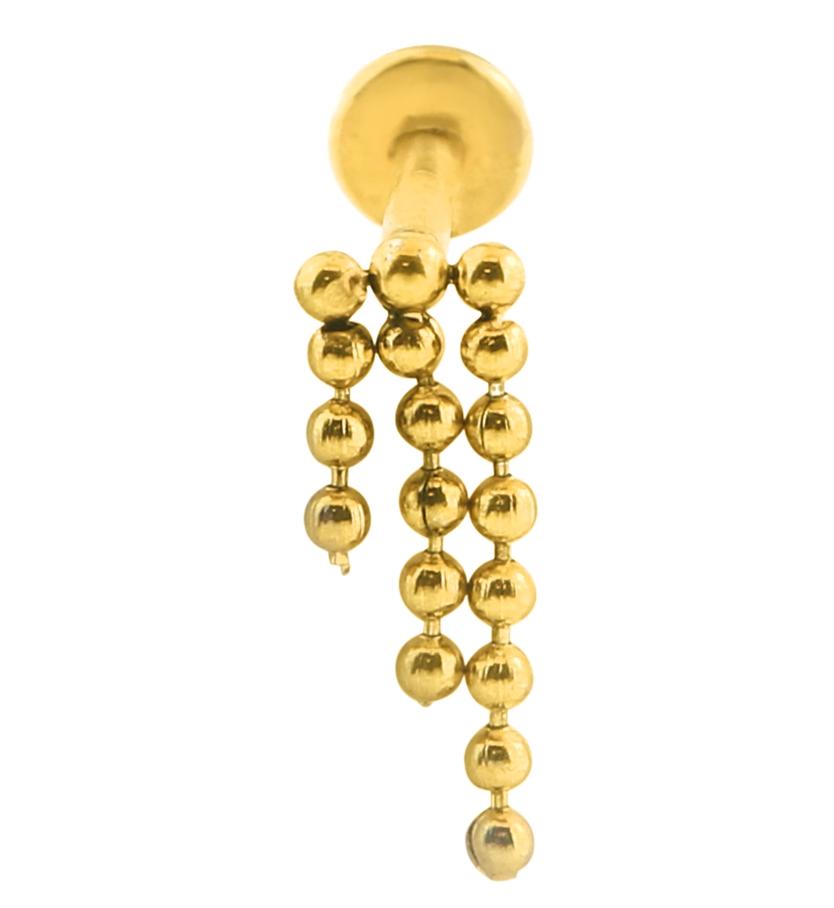 Descend Triple Beaded Dangle Internally Threaded Stainless Steel Labret (Right)