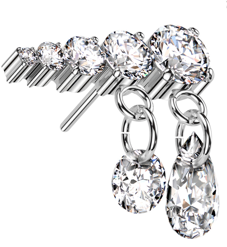 Descending Clear CZ Dangle Charms Titanium Threadless Top