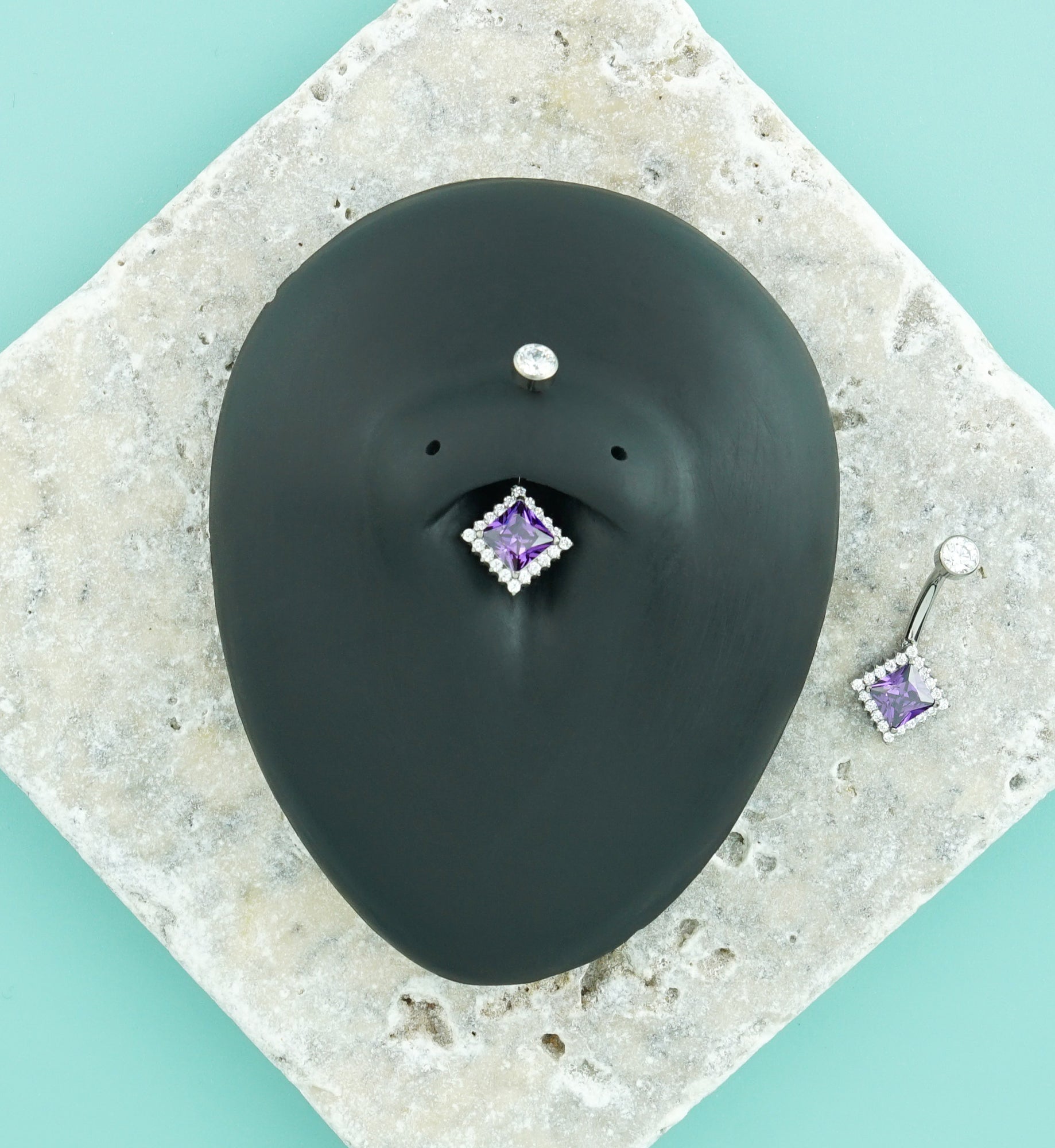 Diamond Spotlight Amethyst CZ Titanium Internally Threaded Belly Button Ring