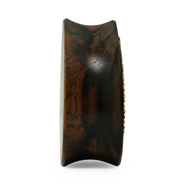 Doily Brass Inlay Areng Wood Teardrop Plugs