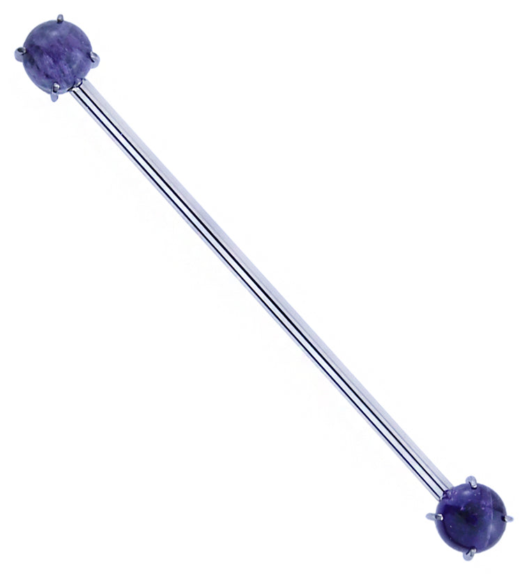 Double Amethyst Stone Threadless Titanium Industrial Barbell