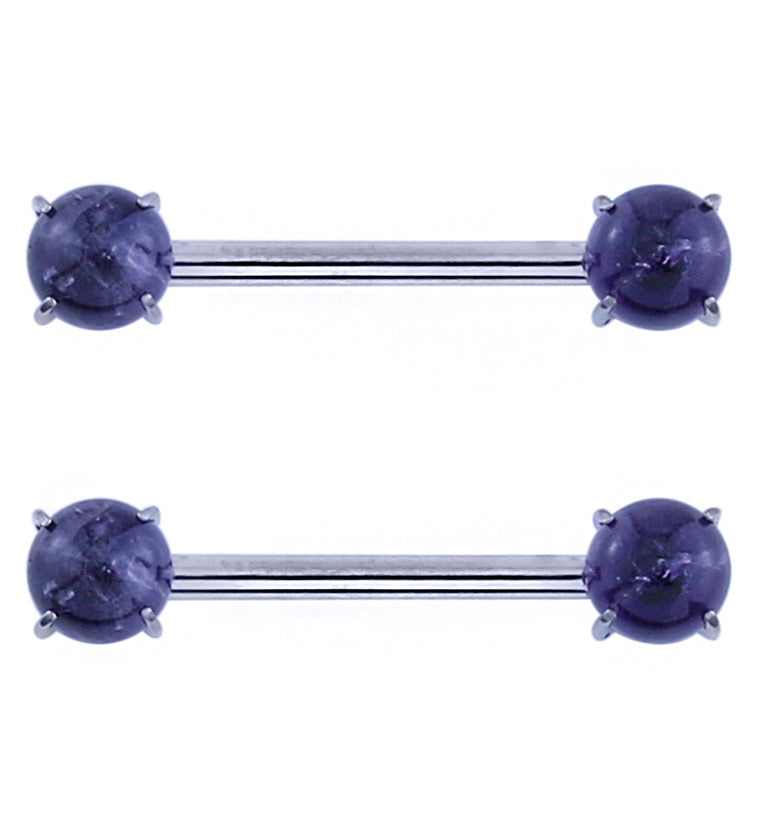 Double Amethyst Stone Threadless Titanium Nipple Barbells