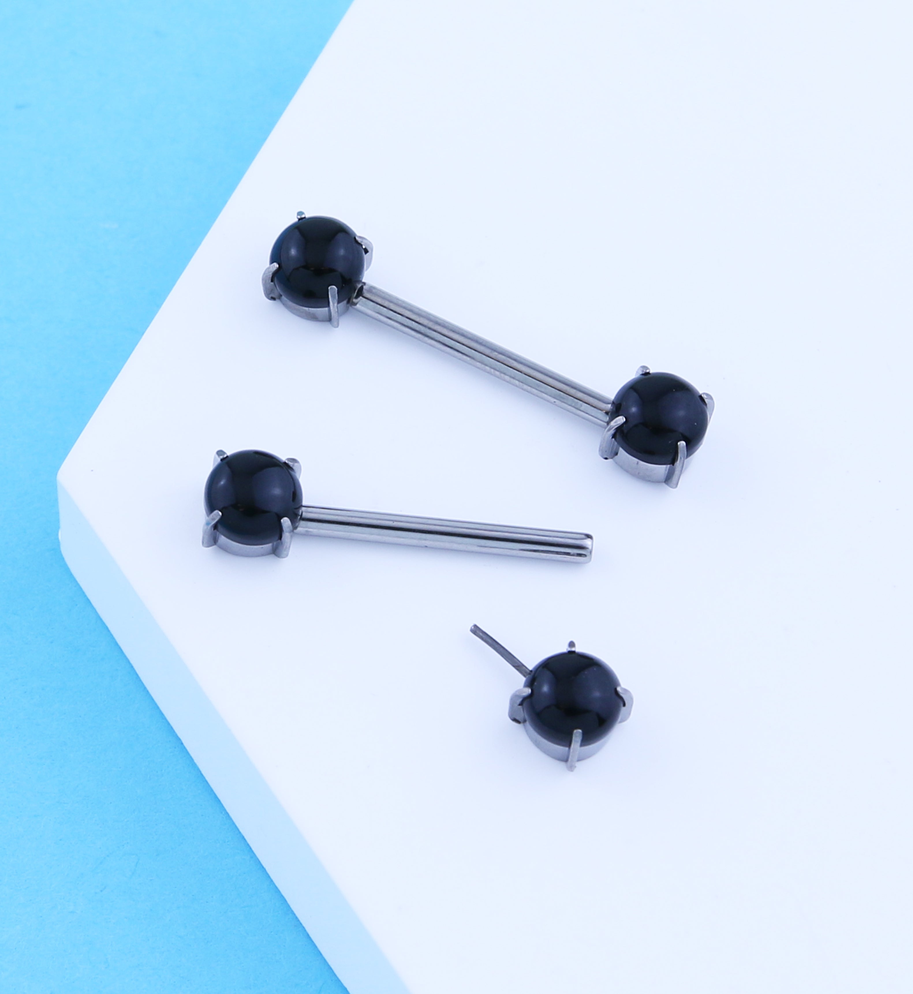 Double Black Obsidian Stone Threadless Titanium Nipple Barbells