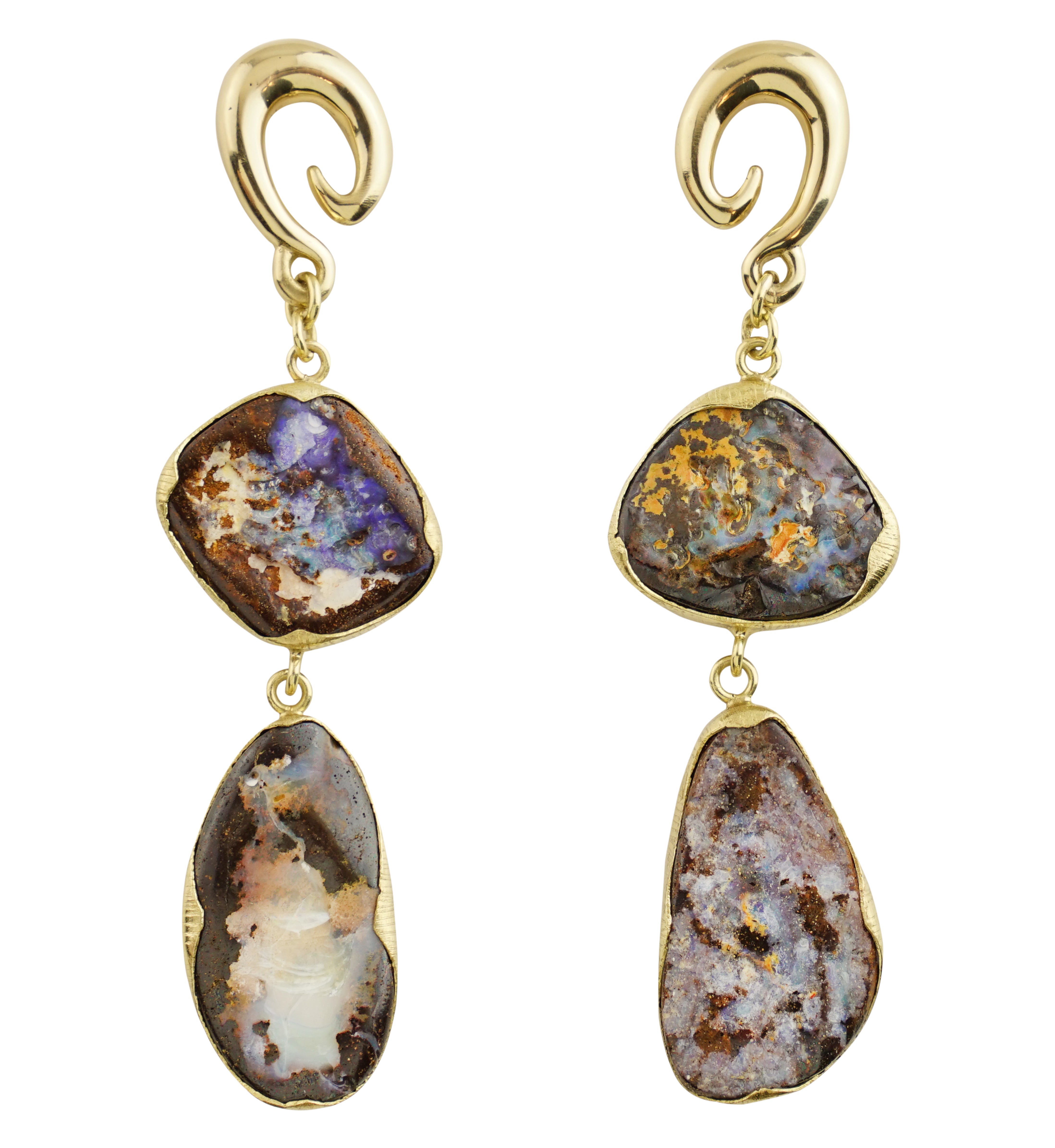 Double Boulder Opal Brass Ear Weights/Hangers Version 4