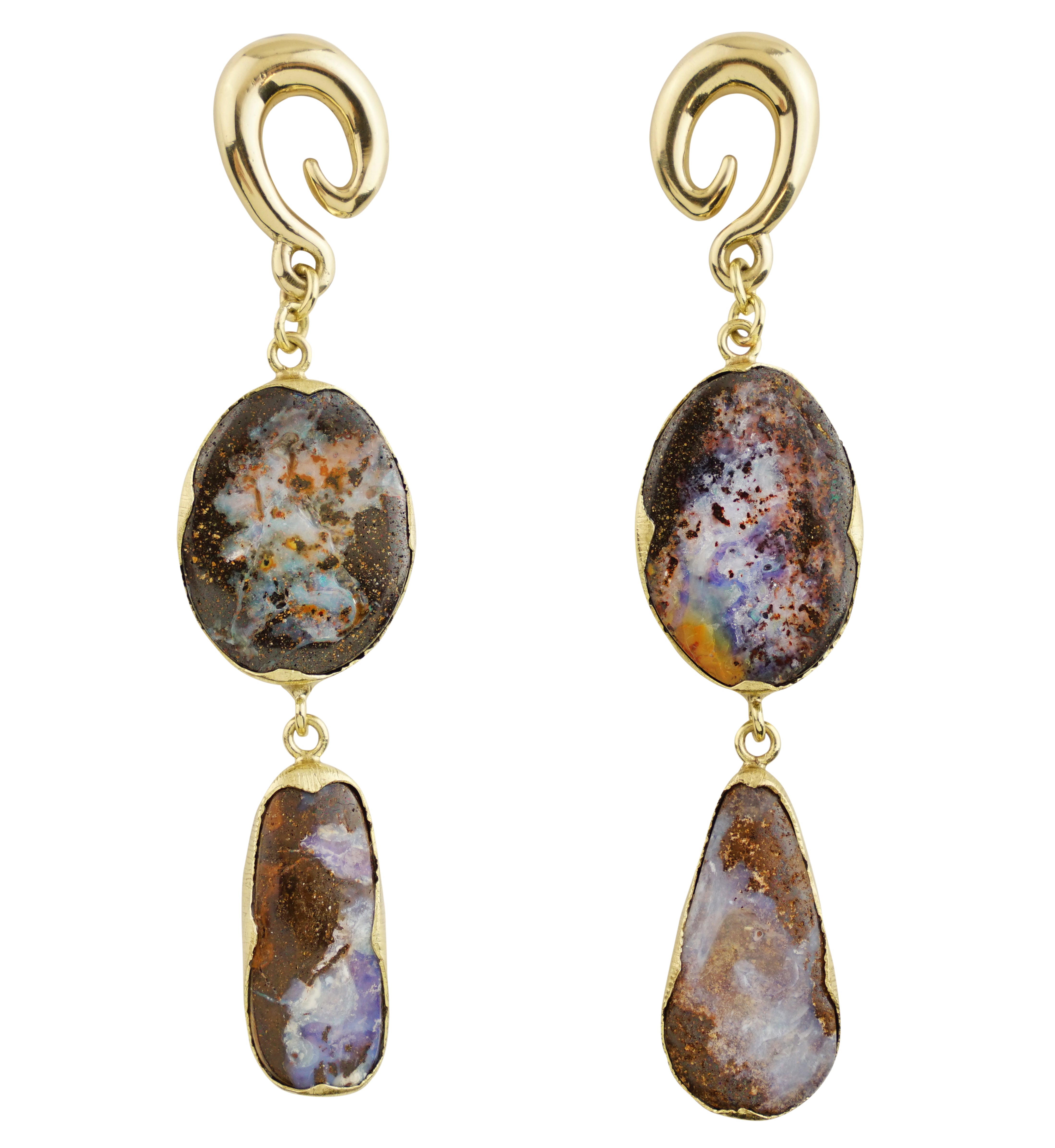 Double Boulder Opal Brass Ear Weights/Hangers Version 6