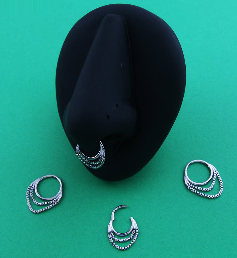 Double Box Chain Dangle Stainless Steel Hinged Segment Ring