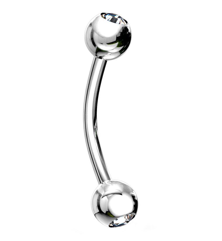 Clear Double CZ Stainless Steel Curved Barbell