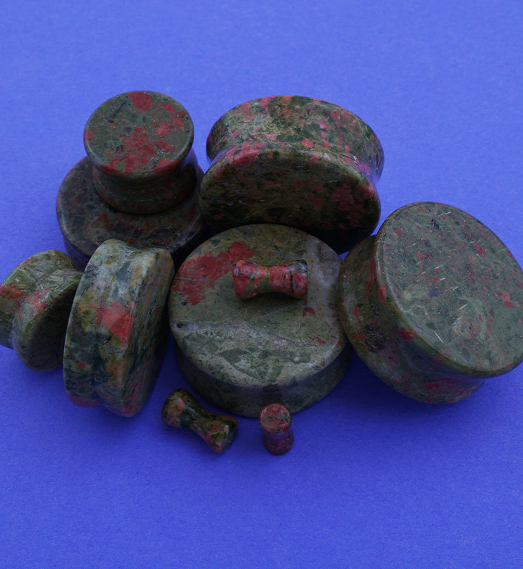Double Flare Unakite Stone Plugs
