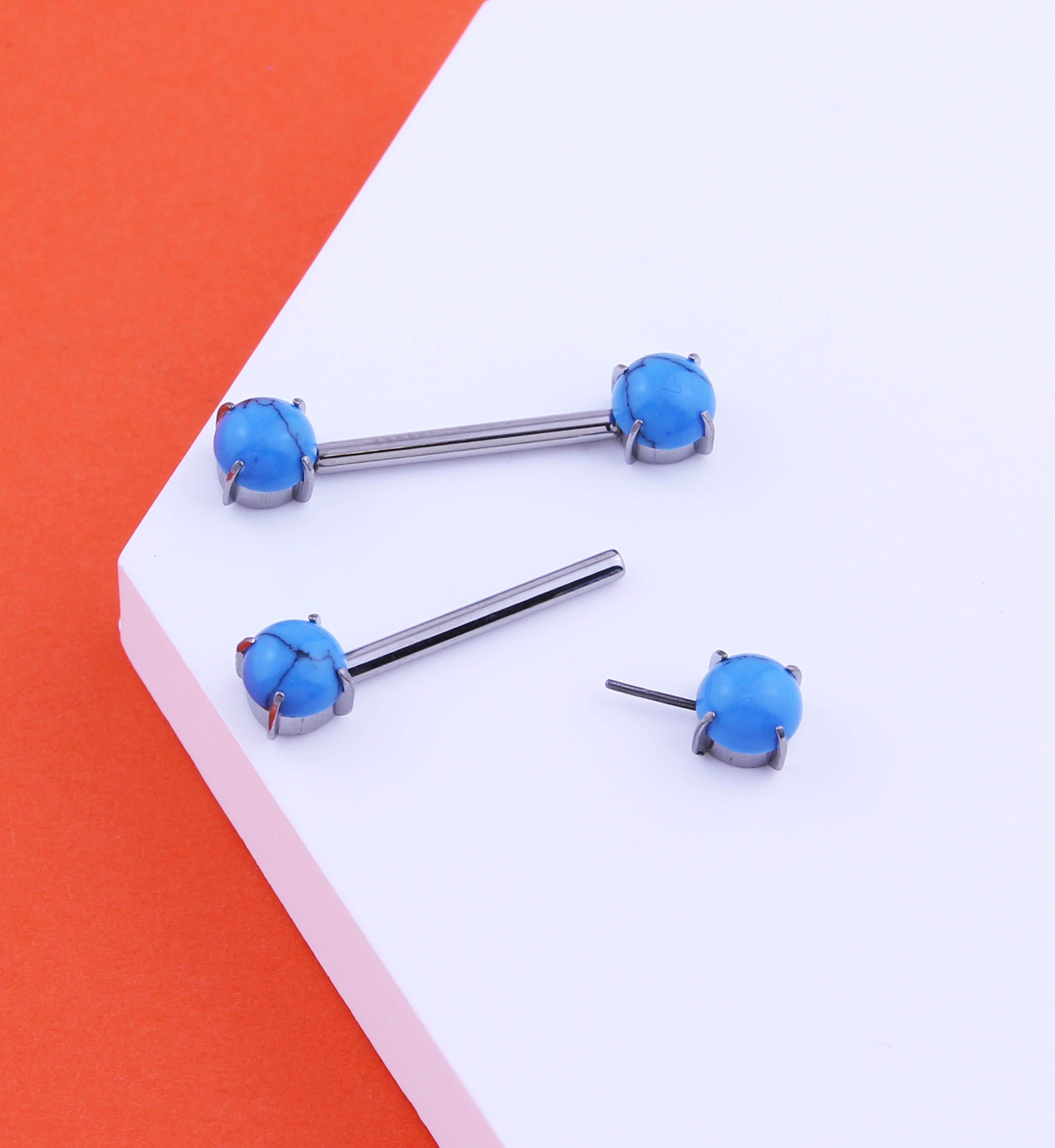 Double Howlite Turquoise Stone Threadless Titanium Nipple Barbells