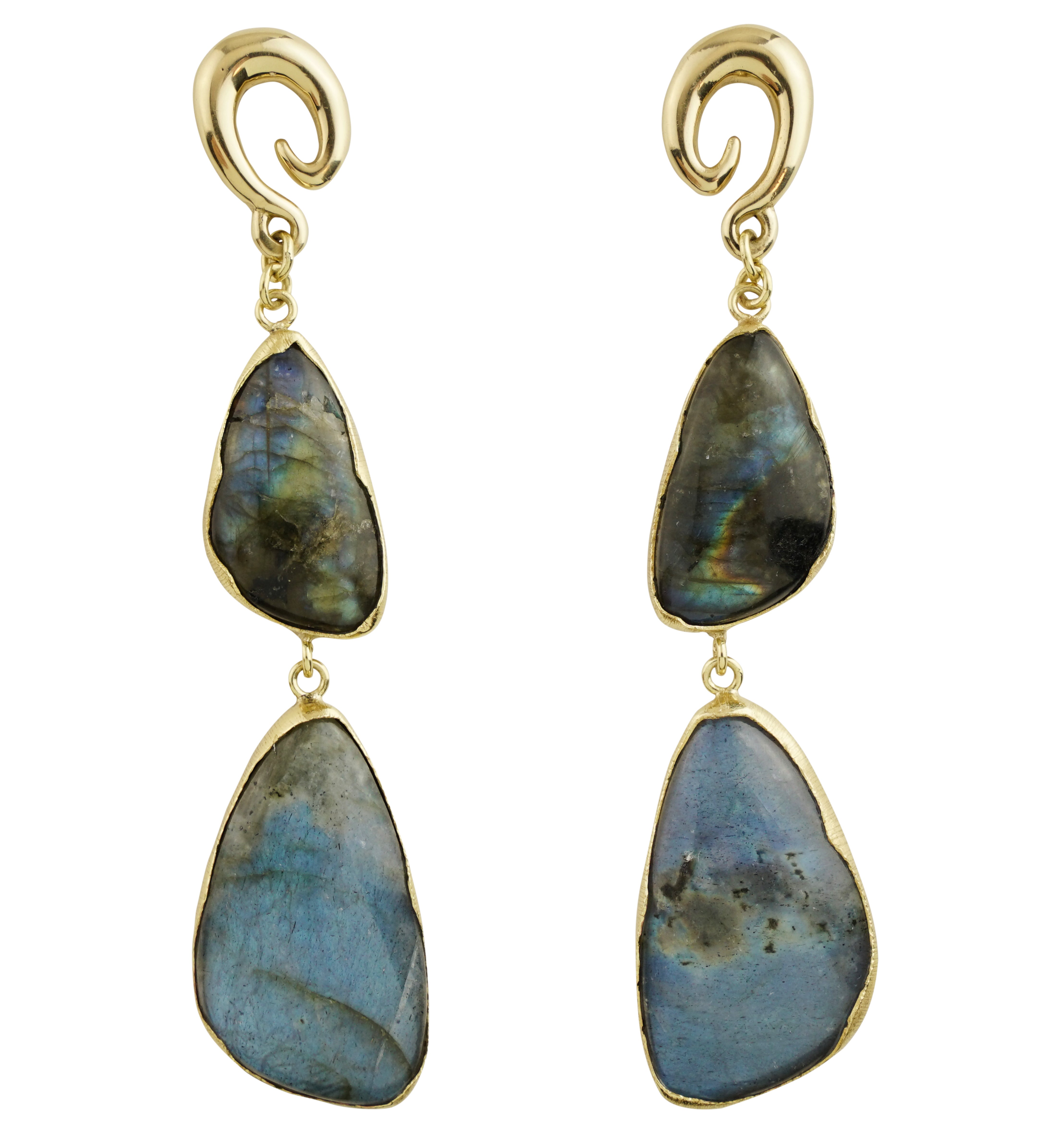 Double Labradorite Stone Brass Hangers/Ear Weights Version 3
