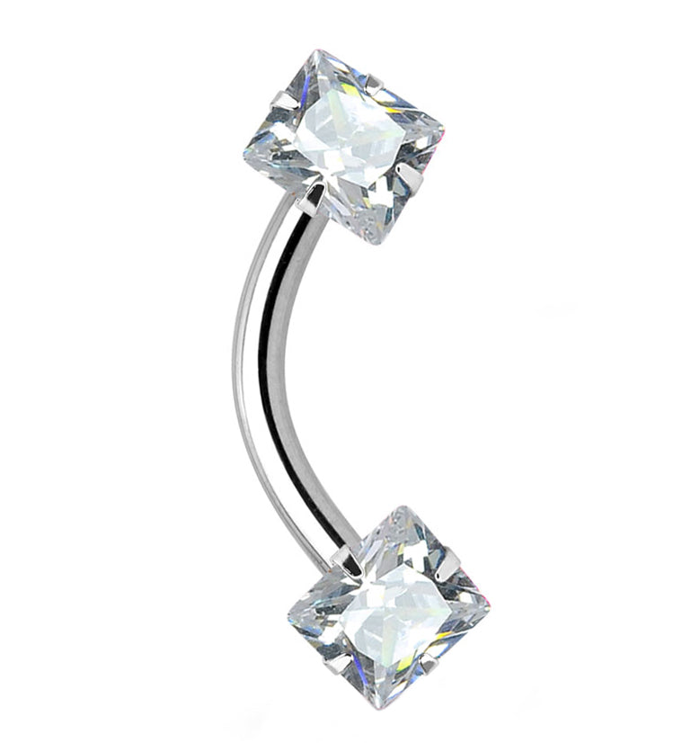 16G Square CZ Internally Threaded Curved Barbell