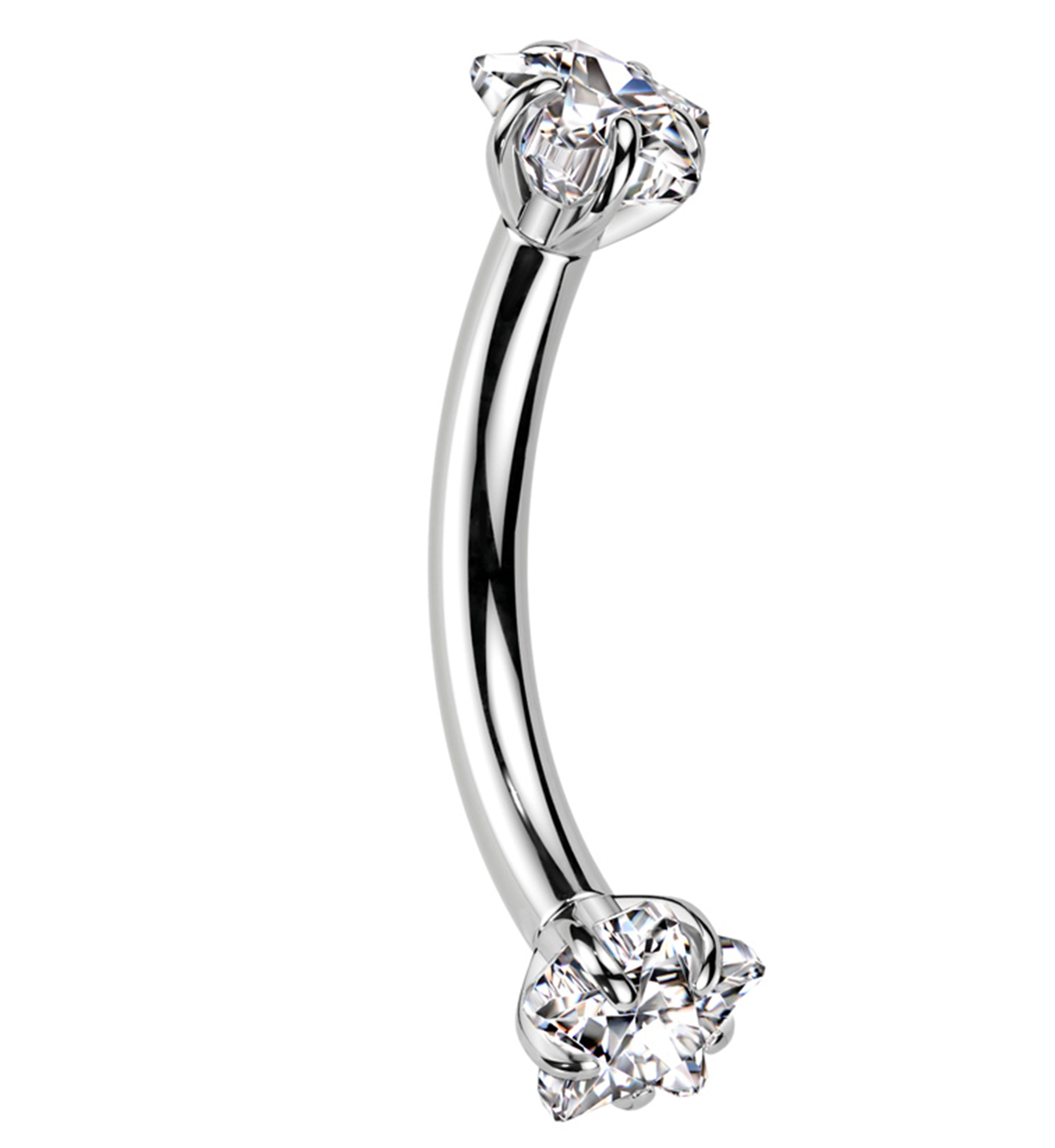 Double Prong Star Clear CZ Internally Threaded Titanium Curved Barbell