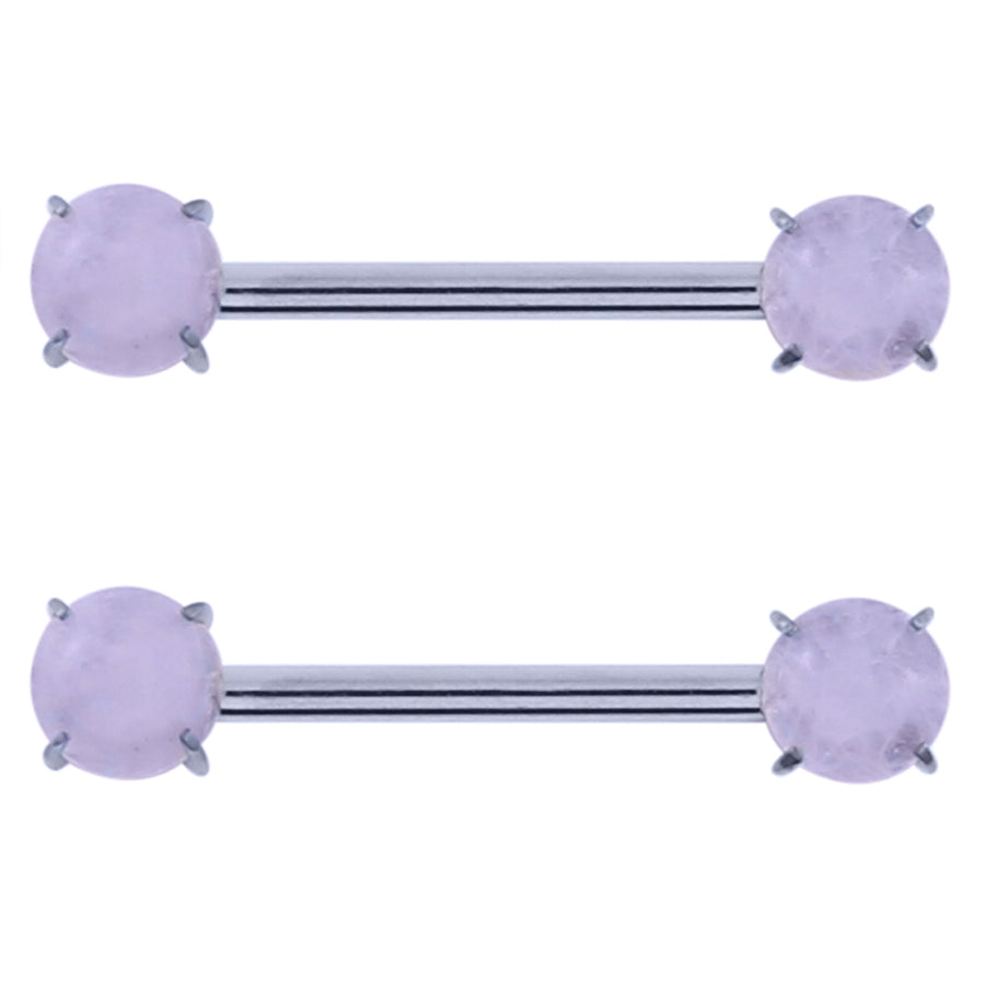 Double Rose Quartz Stone Threadless Titanium Nipple Barbells Double Rose Quartz Stone Threadless Titanium Nipple Barbells