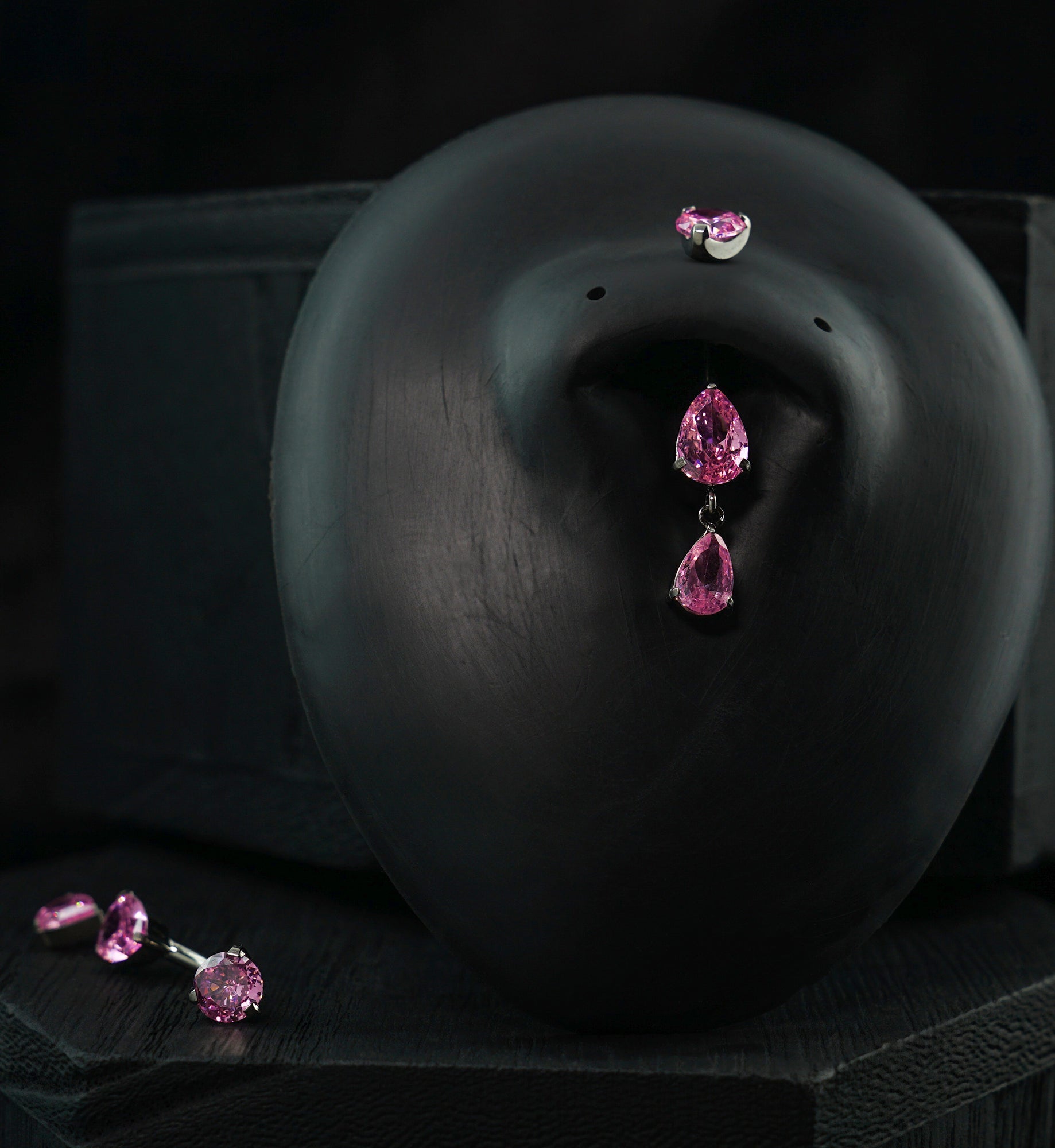 Double Teardrop Pink CZ Dangle Titanium Internally Threaded Belly Button Ring