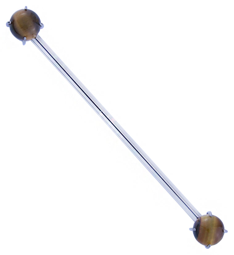 Double Tigers Eye Stone Threadless Titanium Industrial Barbell