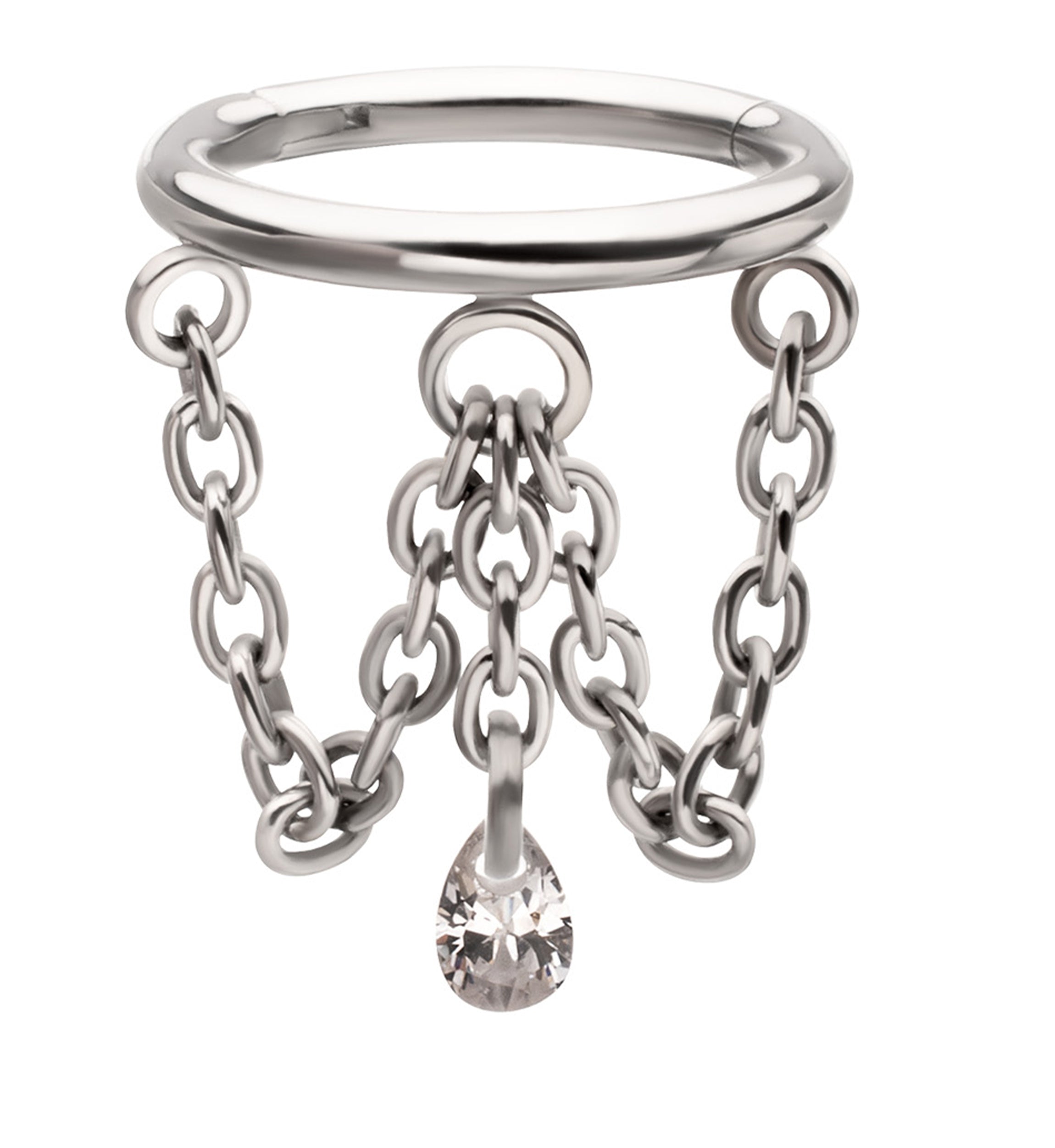Draped Teardrop Clear CZ Dangle Chain Hinged Segment Ring