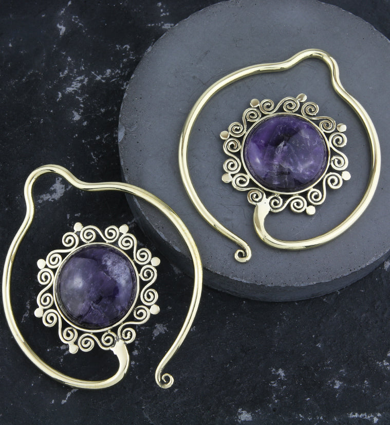 Drop Amethyst Stone Hoop Ear Weights