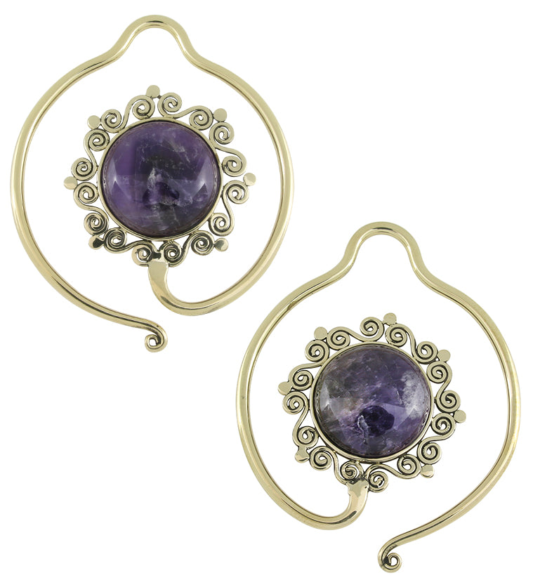 Drop Amethyst Stone Hoop Ear Weights