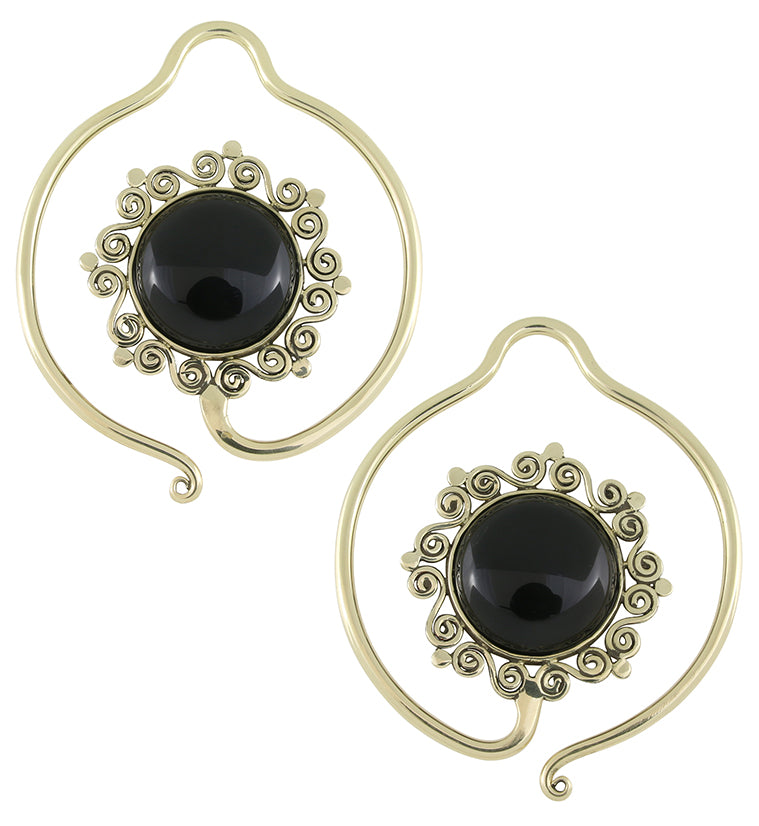 Drop Black Onyx Stone Hoop Ear Weights