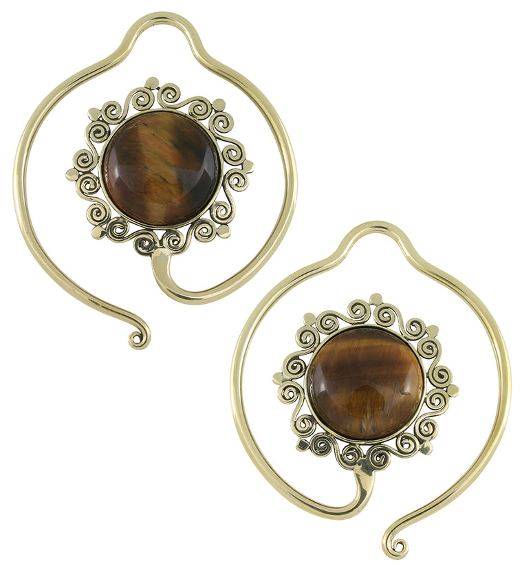 Drop Tigers Eye Stone Hoop Ear Weights