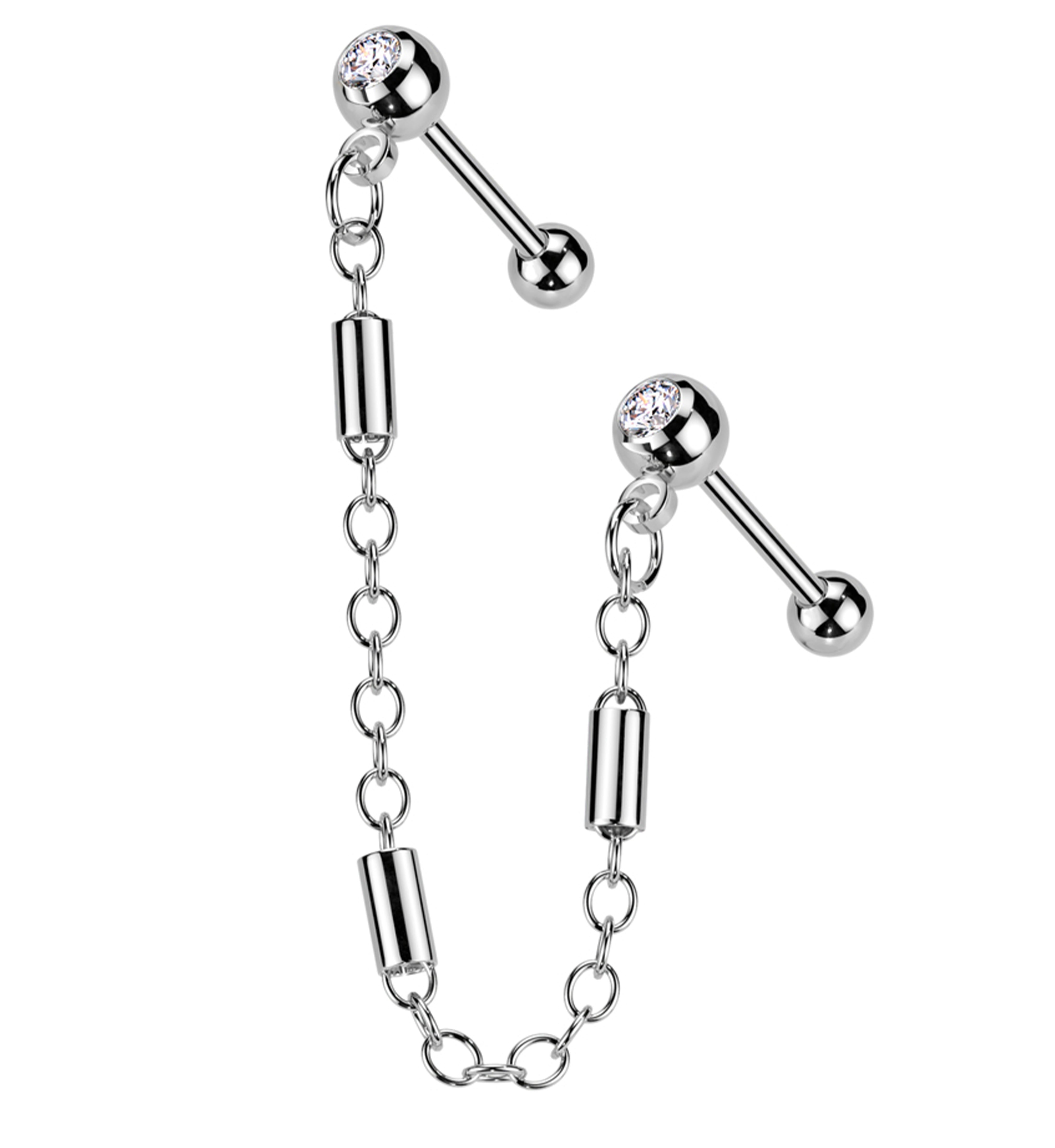 Dual Barbell Clear CZ Stainless Steel Link Piercing Chain