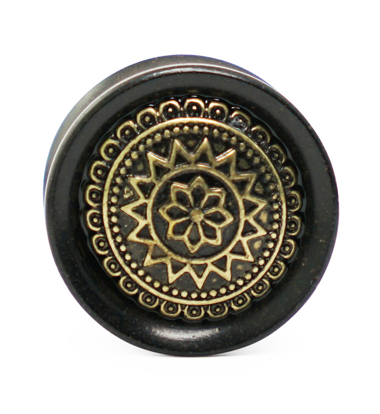 Ebony Wood Plugs Geometric Sun Inlay