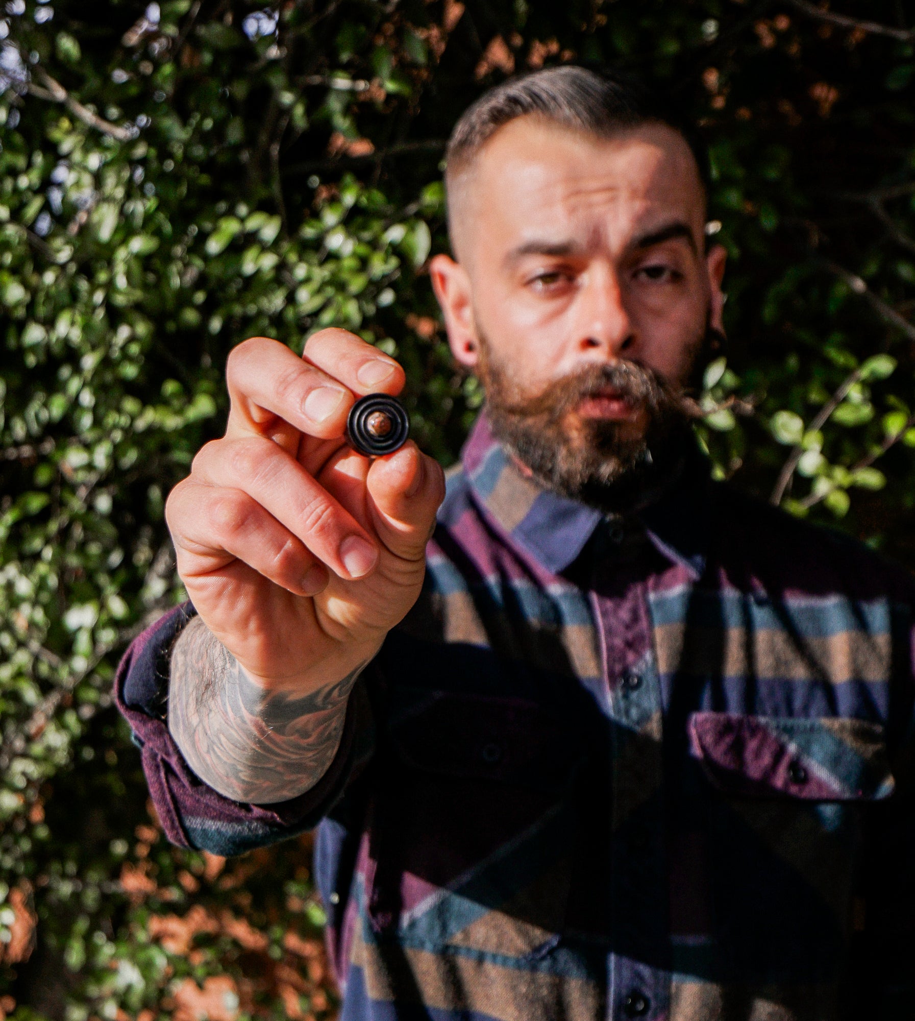 Ecliptic Areng Wood Plugs With Leopard Jasper Stone Inlay