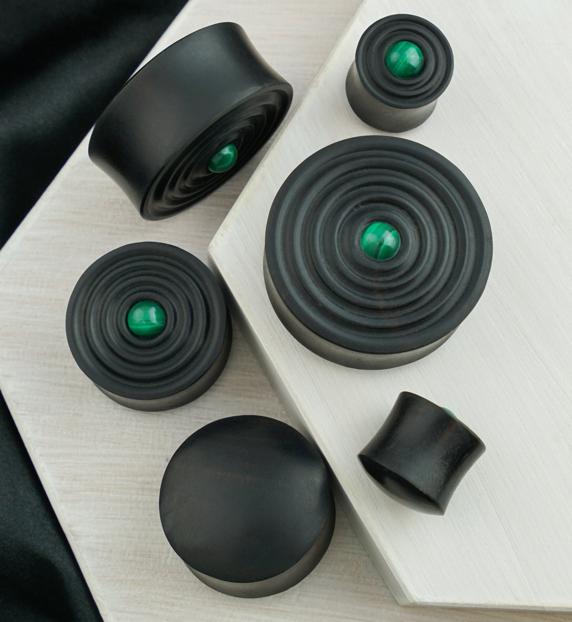 Ecliptic Areng Wood Plugs With Malachite Inlay