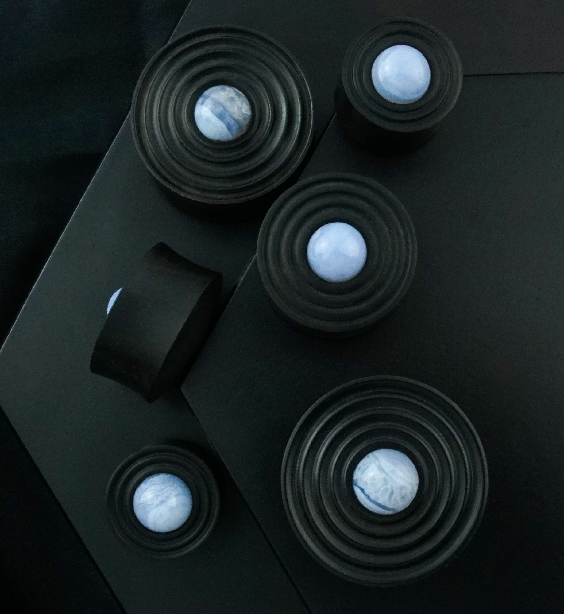 Ecliptic Blue Lace Agate Stone Areng Wood Double Flare Plugs