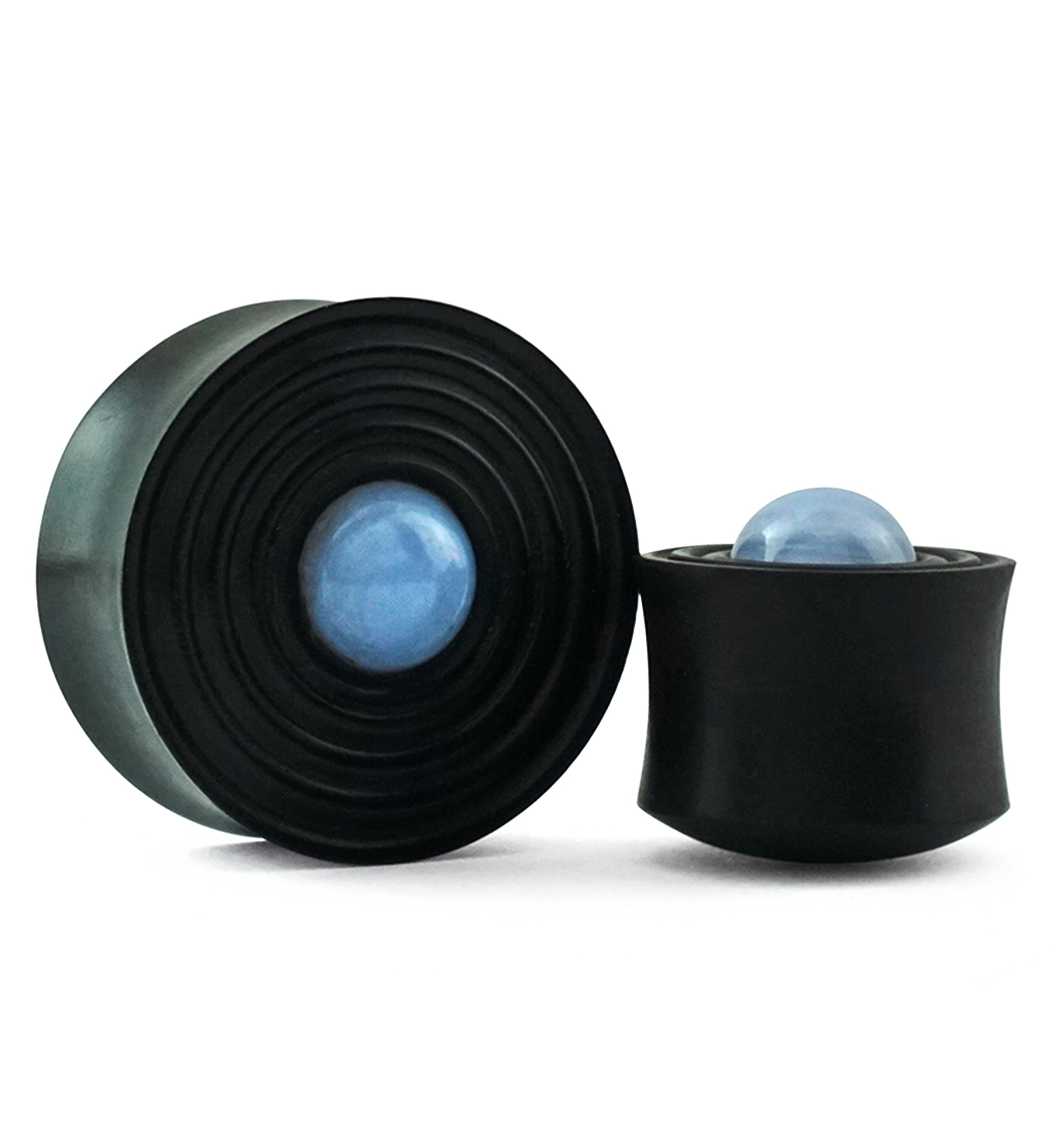 Ecliptic Blue Lace Agate Stone Areng Wood Double Flare Plugs