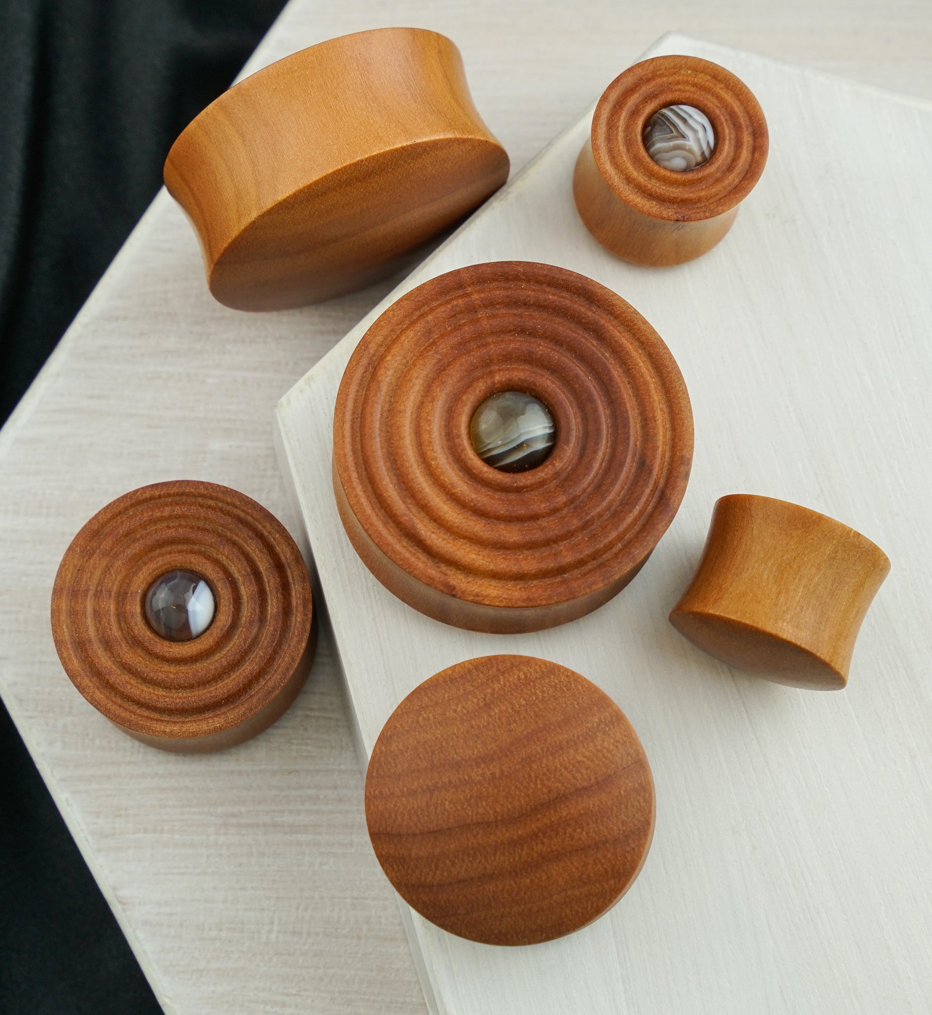 Ecliptic Saba Wood Plugs With Agate Inlay