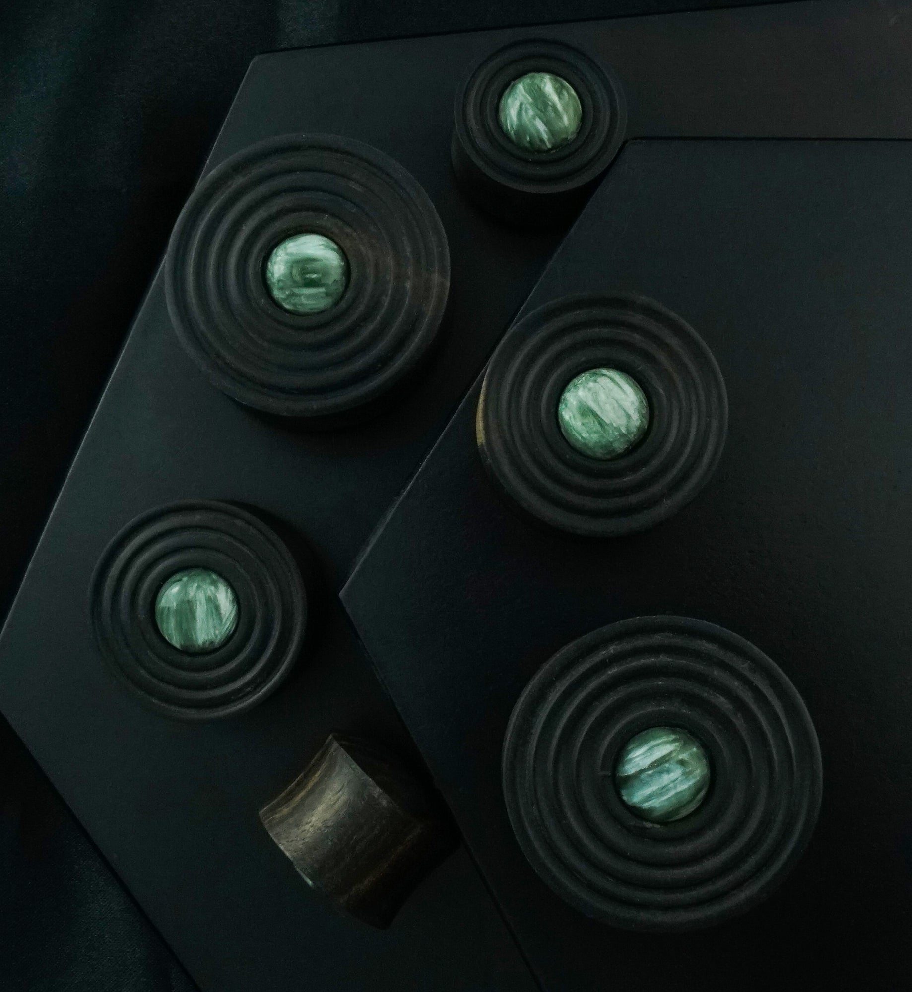 Ecliptic Seraphinite Stone Areng Wood Double Flare Plugs