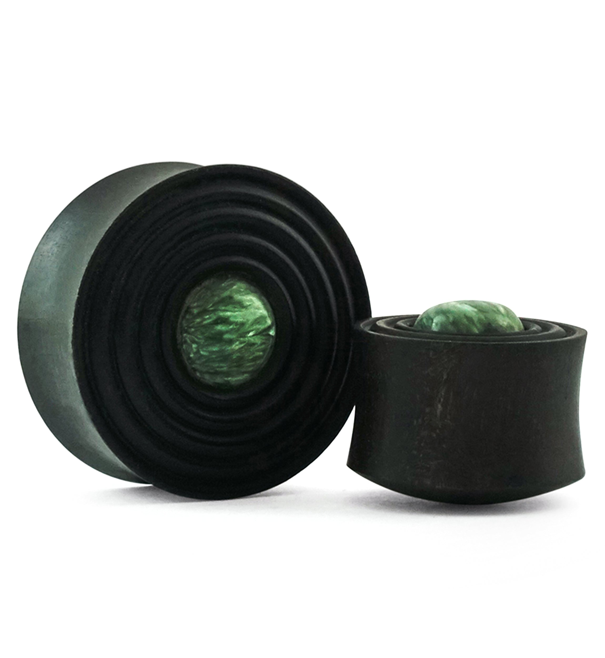 Ecliptic Seraphinite Stone Areng Wood Double Flare Plugs