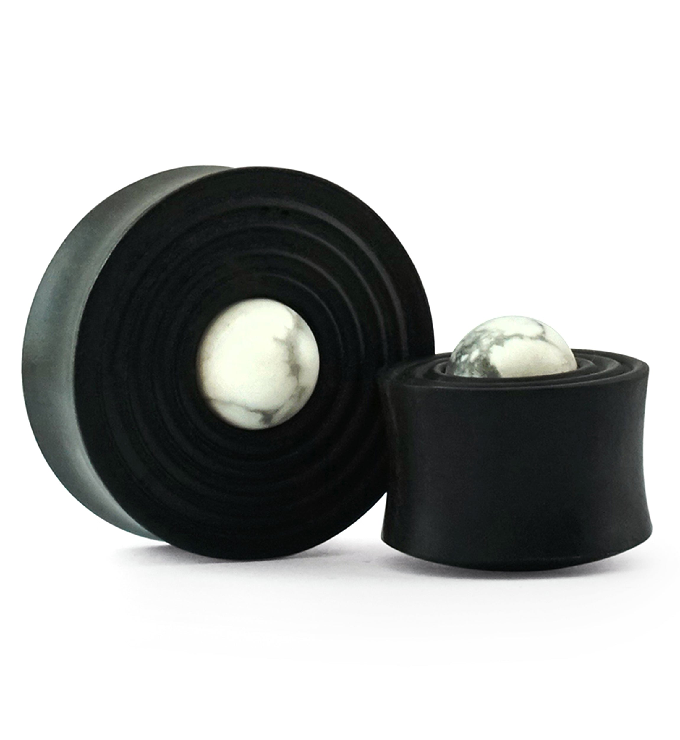 Ecliptic White Howlite Stone Areng Wood Double Flare Plugs