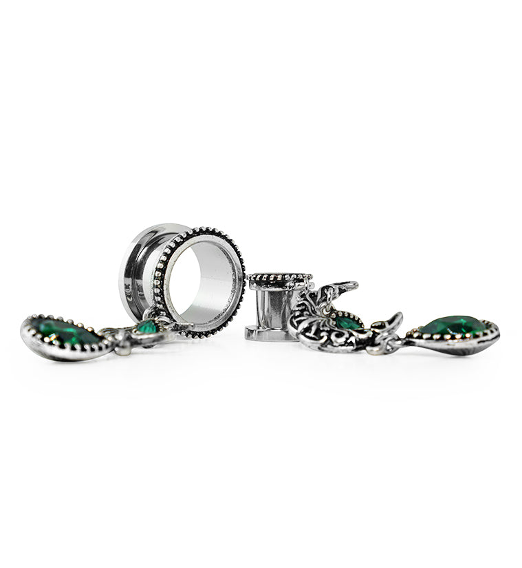 Emerald Crescent Moon Dangle Stainless Steel Tunnels
