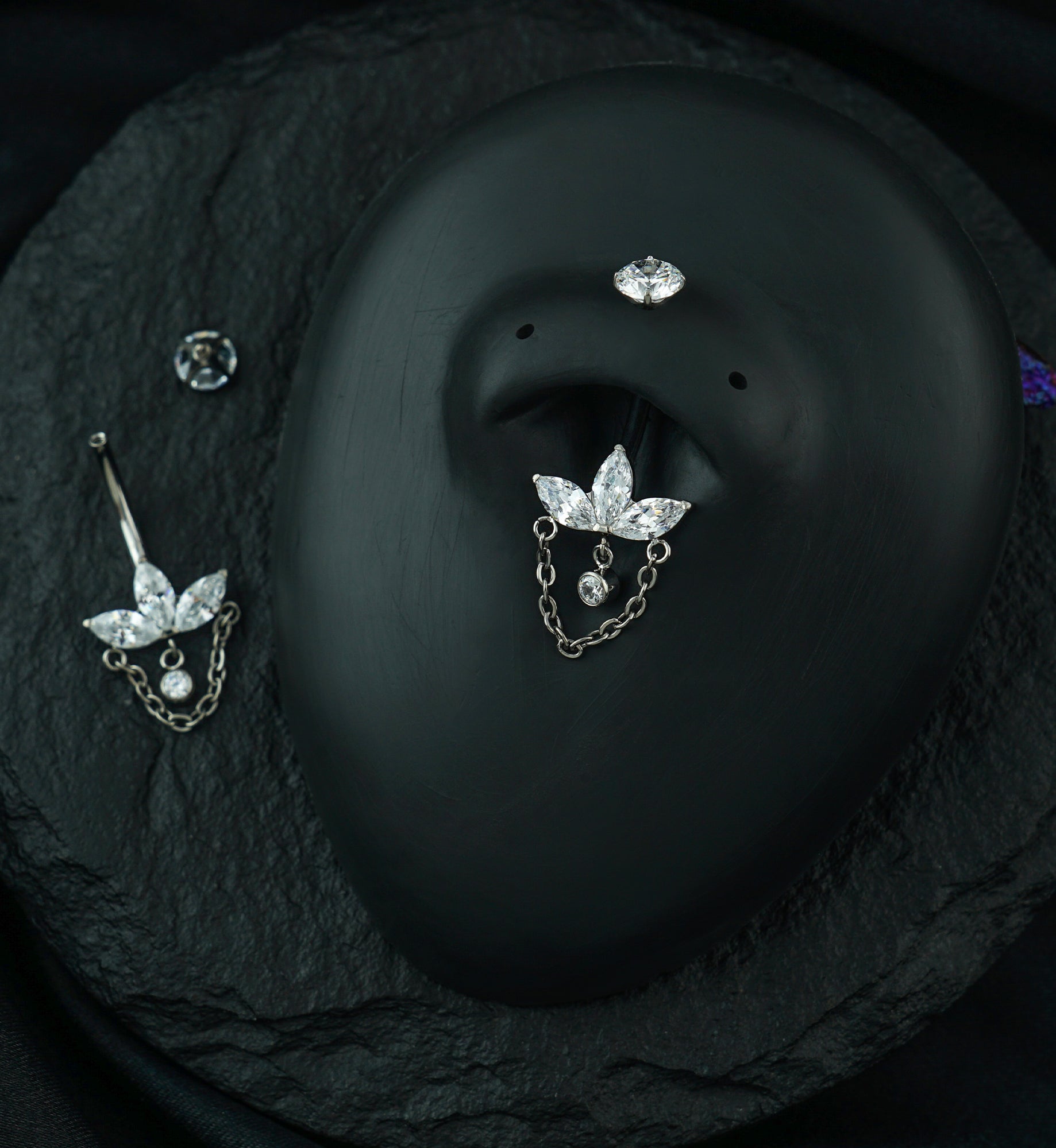 Empress Clear CZ Dangle Chain Titanium Internally Threaded Belly Button Ring